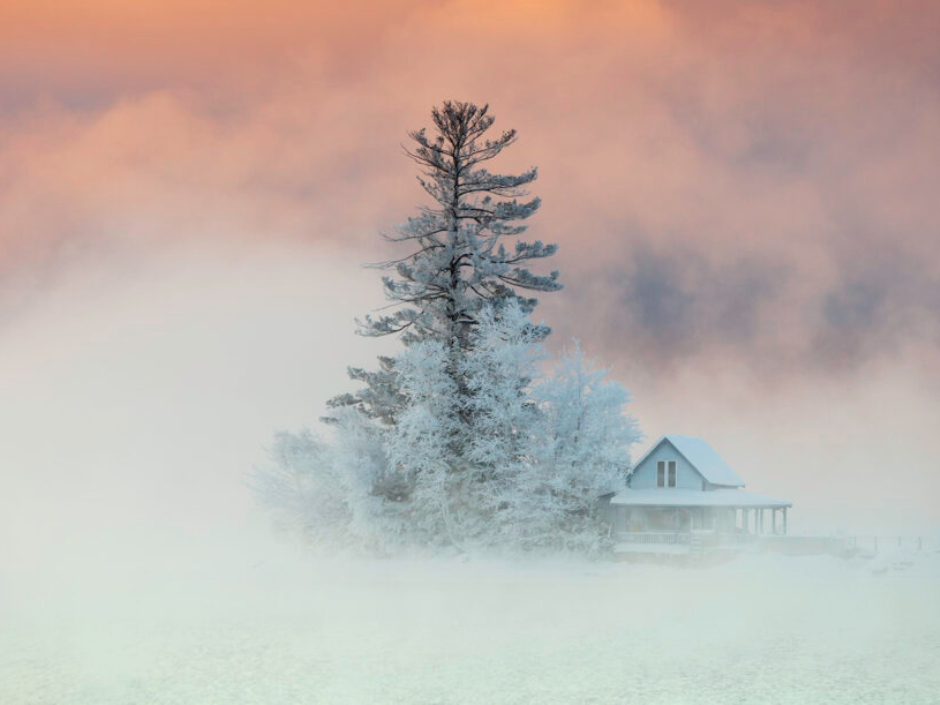 Loon Island in Winter Mist