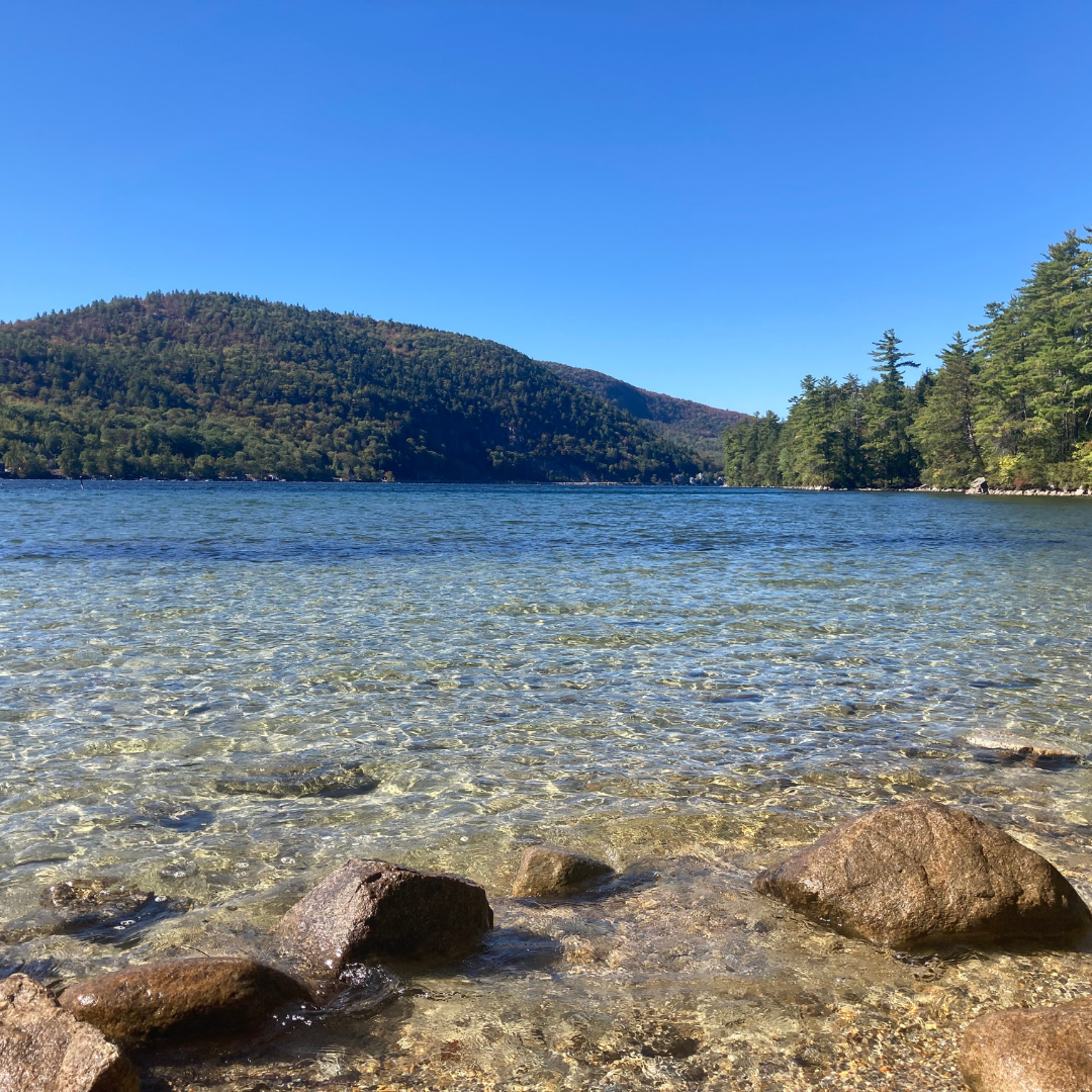 The view looking North across Newfound Lake from Wellington State Park beach.